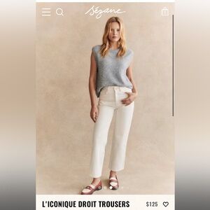 Sezane L'iconique Droit Trousers The Iconic Straight Leg White Sz 38